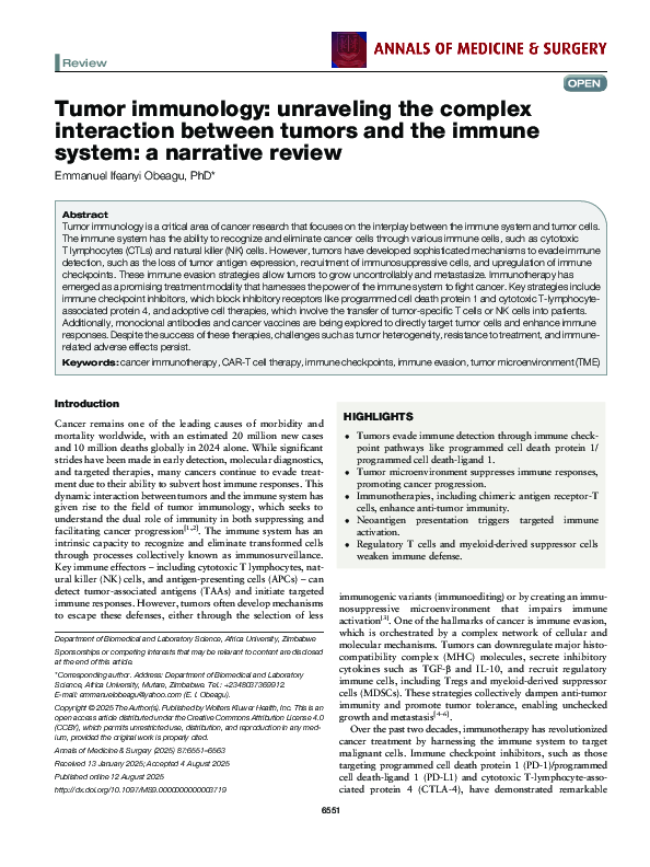 (PDF) Tumor immunology: unraveling the complex interaction between ...