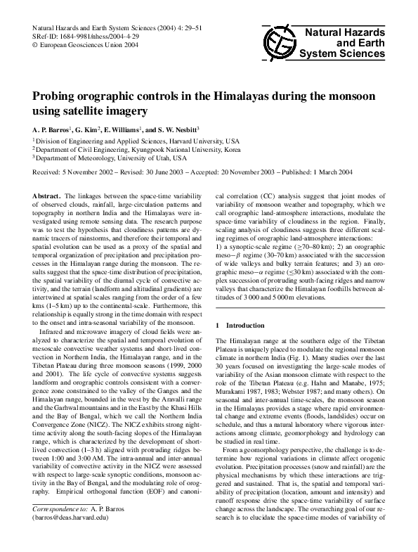 (PDF) Probing orographic controls in the Himalayas during the monsoon ...