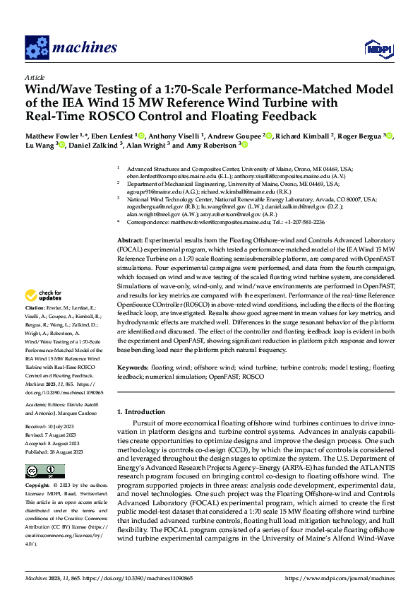 (PDF) Wind/Wave Testing of a 1:70-Scale Performance-Matched Model of ...