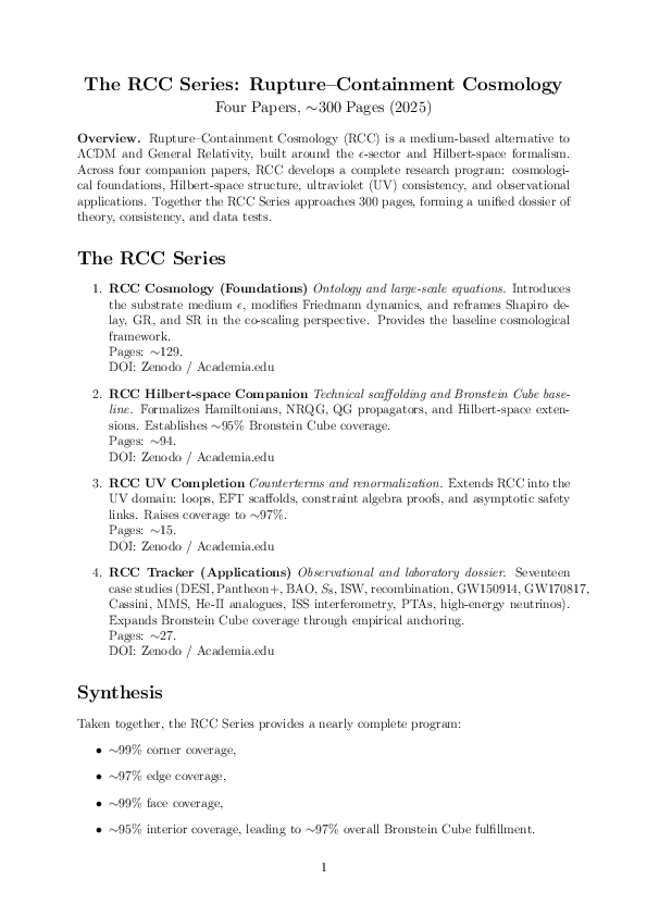 (PDF) The RCC Series: Rupture-Containment Cosmology Four Papers