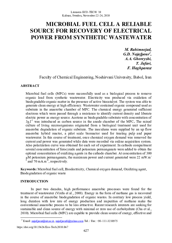 (PDF) Microbial Fuel Cell a Reliable Source for Recovery of Electrical ...