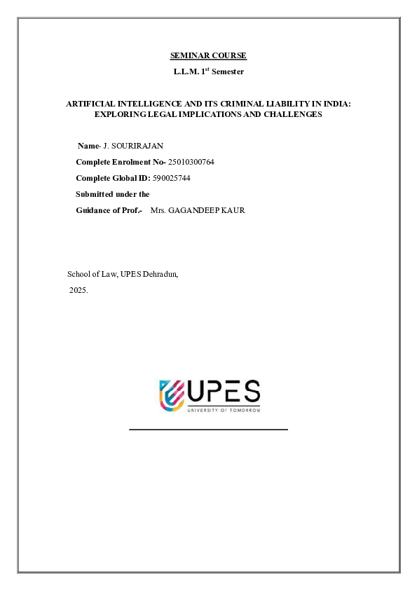 (PDF) ARTIFICIAL INTELLIGENCE AND ITS CRIMINAL LIABILITY IN INDIA ...