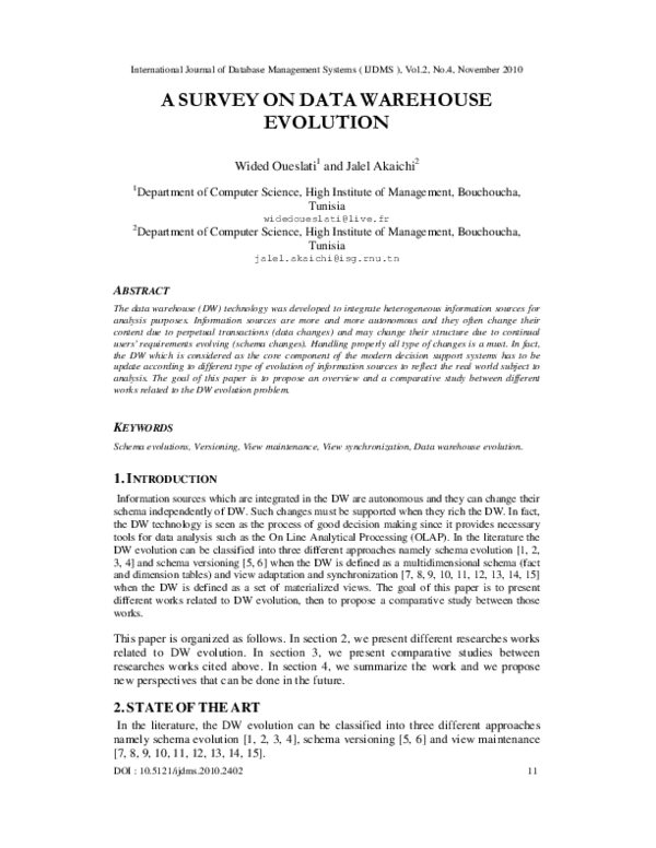 (PDF) A Survey on Data Warehouse Evolution