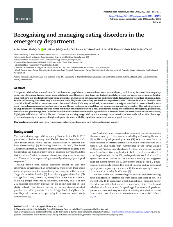 (PDF) Recognising and managing eating disorders in the emergency department