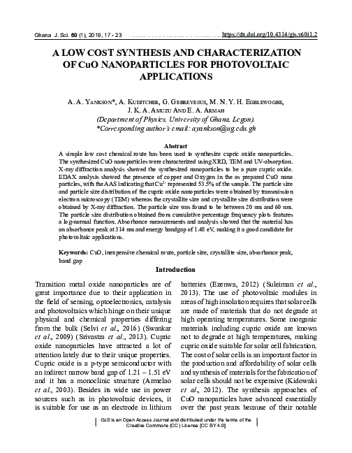 (PDF) A Low Cost Synthesis and Characterization of CuO Nanoparticles ...