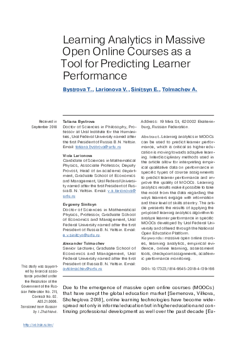 (PDF) Learning Analytics in Massive Open Online Courses as a Tool for ...