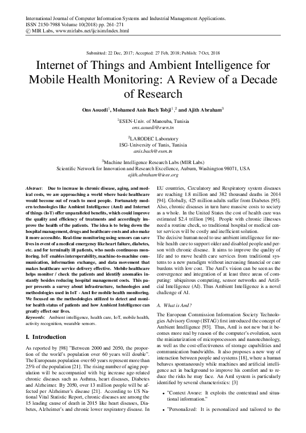 (PDF) Internet of Things and Ambient Intelligence for Mobile Health ...