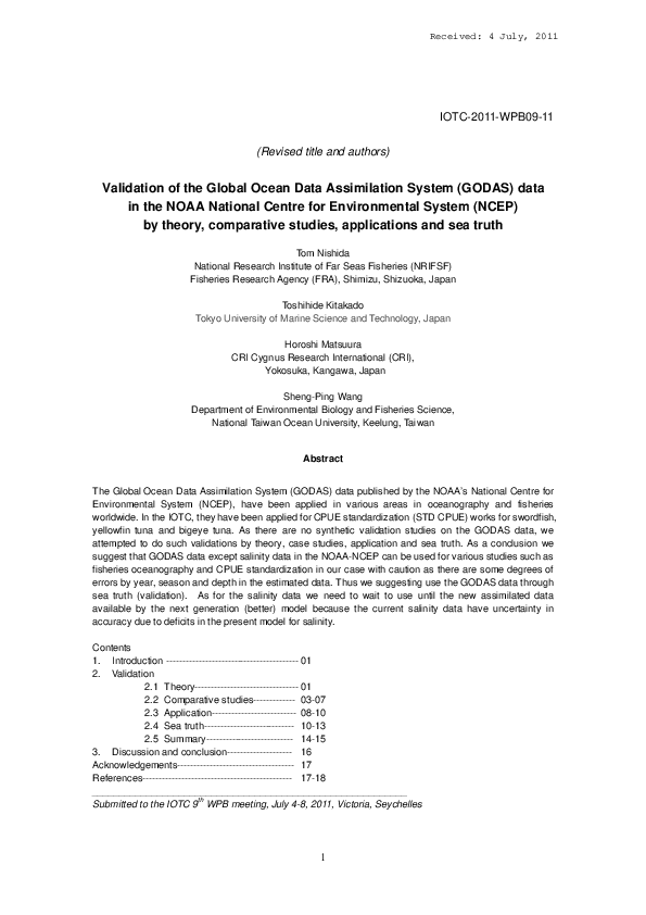 (PDF) Validation of the Global Ocean Data Assimilation System (GODAS ...