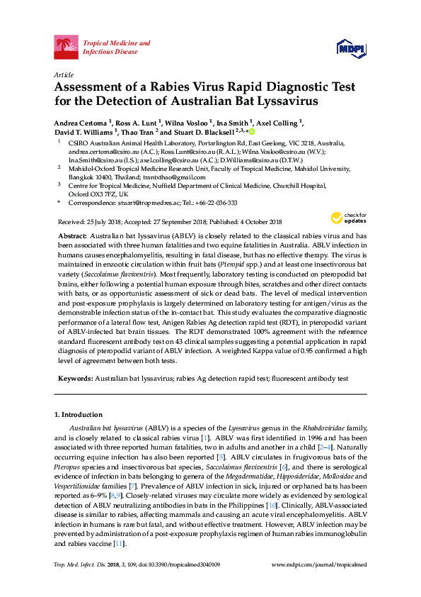 (PDF) Assessment of a Rabies Virus Rapid Diagnostic Test for the ...