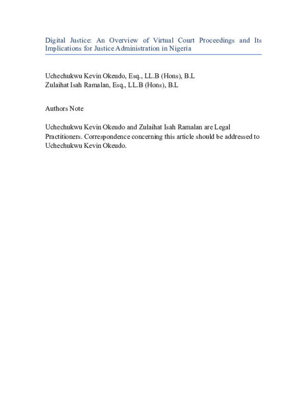 (PDF) Digital Justice: An Overview of Virtual Court Proceedings and Its ...