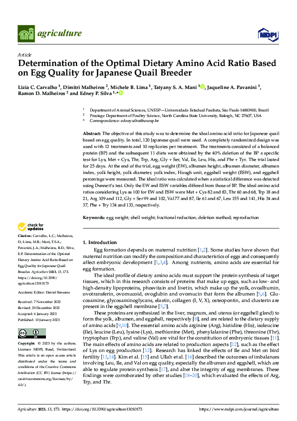 Photo inspiration: Picture Idea: Pdf Determination Of The Optimal Dietary Amino Acid Ratio Based