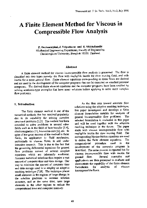 (PDF) A Finite Element Method for Viscous Incompressible Flow Analysis
