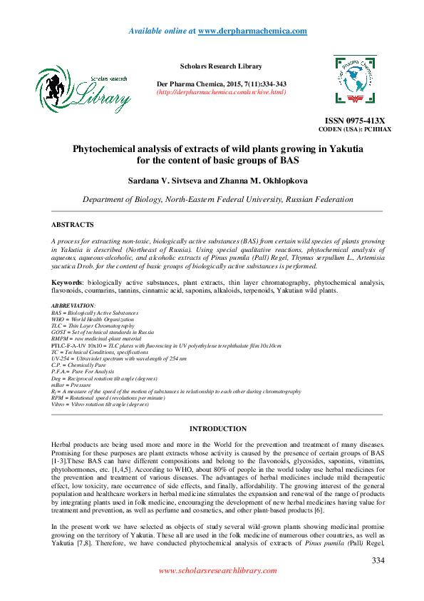 (PDF) Phytochemical analysis of extracts of wild plants growing in ...