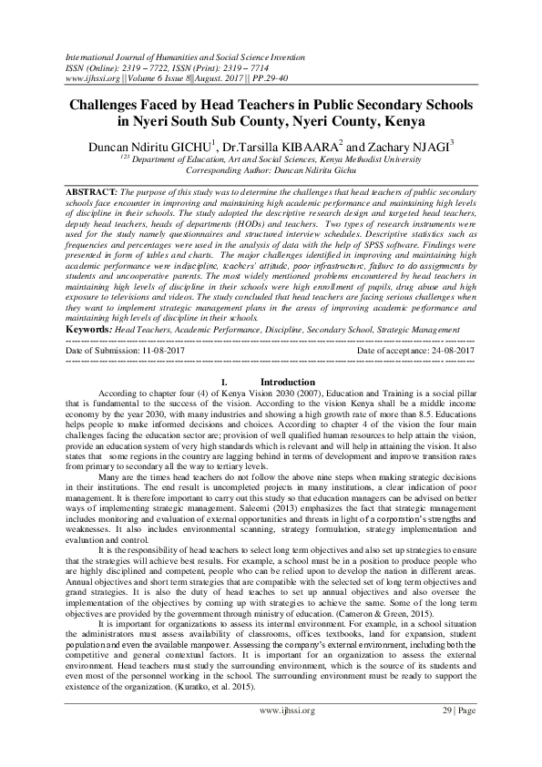 (PDF) Challenges Faced by Head Teachers in Public Secondary Schools in ...