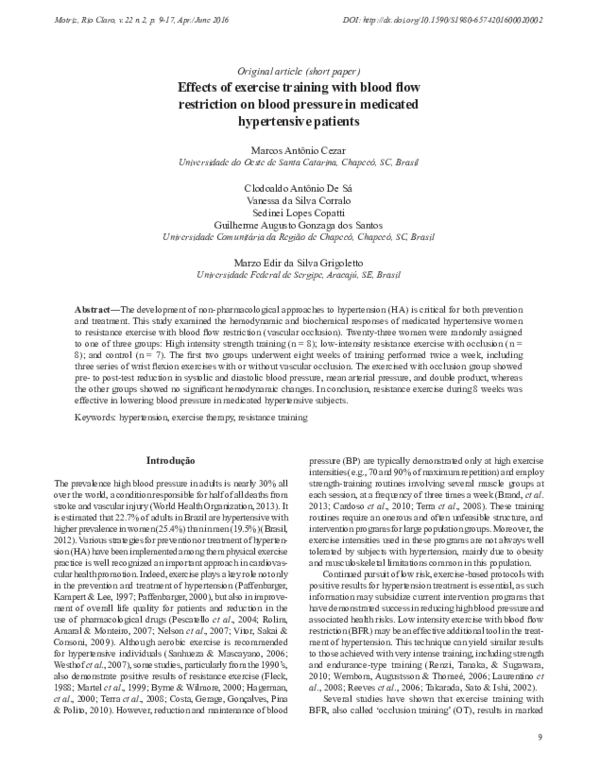 (PDF) Effects of exercise training with blood flow restriction on blood ...