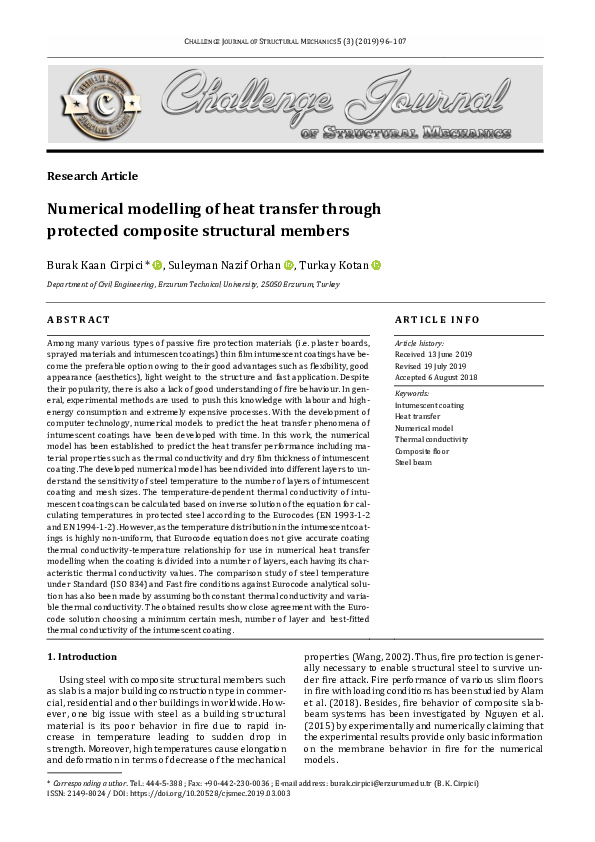 (PDF) Numerical modelling of heat transfer through protected composite ...