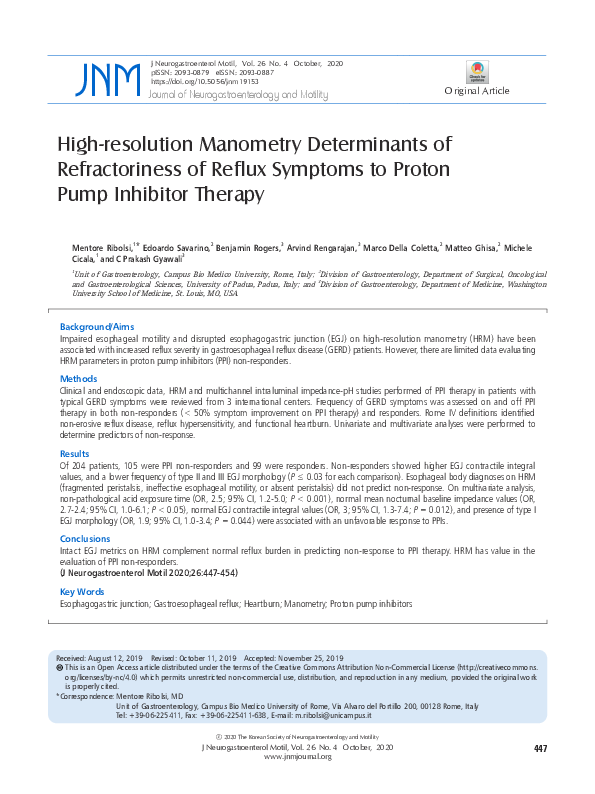 (PDF) High-resolution Manometry Determinants of Refractoriness of ...