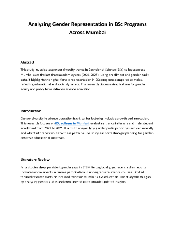 (PDF) Analyzing Gender Representation in BSc Programs Across Mumbai