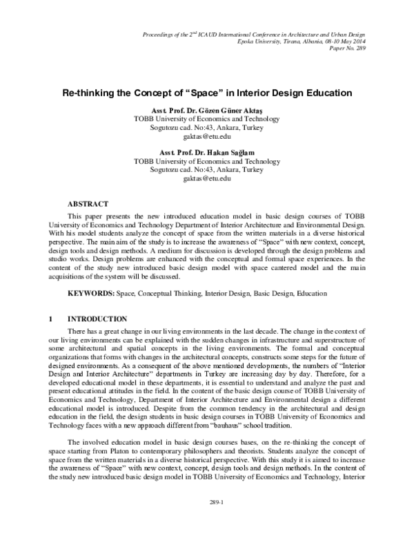 (PDF) Re-thinking the Concept of “Space” in Interior Design Education