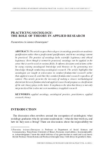 (PDF) PRACTICING SOCIOLOGY: THE ROLE OF THEORY IN APPLIED RESEARCH