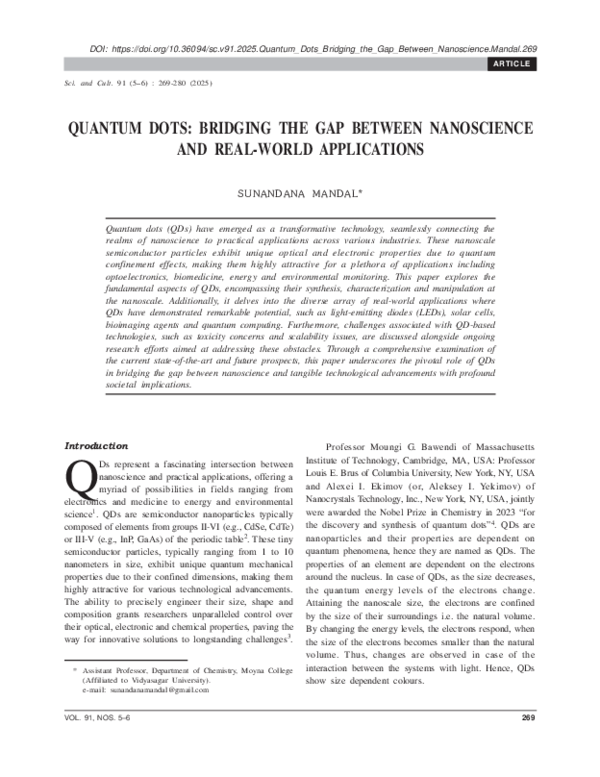 (PDF) QUANTUM DOTS: BRIDGING THE GAP BETWEEN NANOSCIENCE AND REAL-WORLD ...