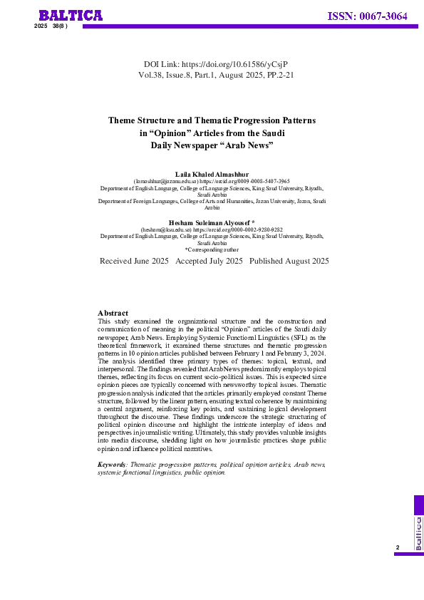 (PDF) Theme Structure and Thematic Progression Patterns in 
