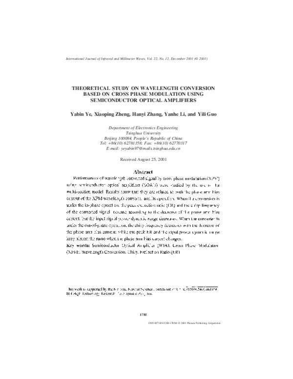 (PDF) Theoretical Study on Wavelength Conversion Based on Cross Phase ...
