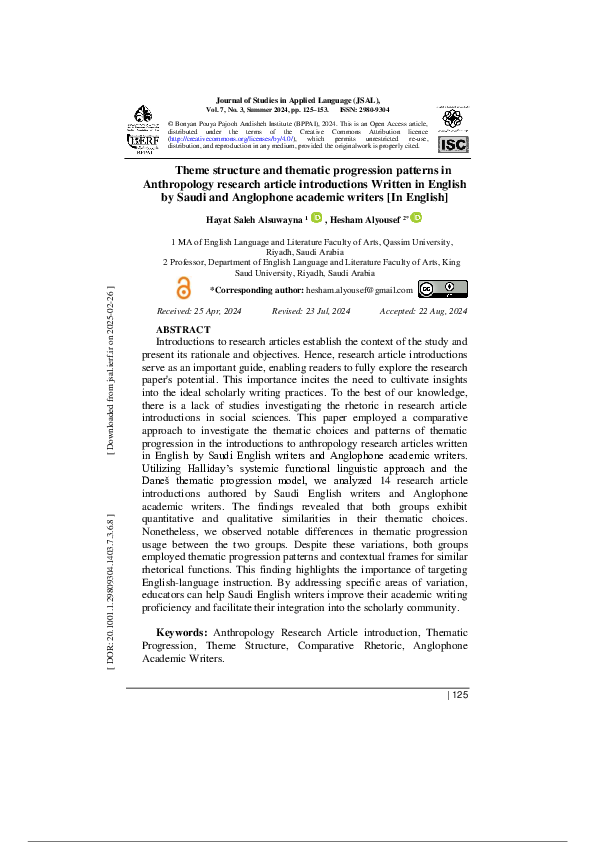 (PDF) Theme structure and thematic progression patterns in Anthropology ...