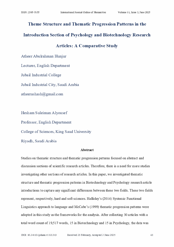 (PDF) Theme Structure and Thematic Progression Patterns in the ...