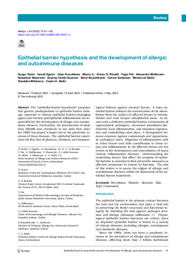 (PDF) Epithelial barrier hypothesis and the development of allergic and ...