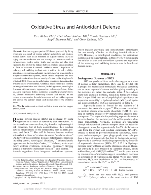 (PDF) Oxidative Stress and Antioxidant Defense
