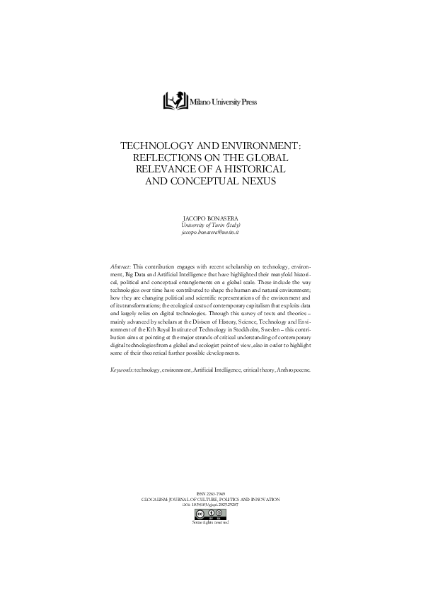 (PDF) TECHNOLOGY AND ENVIRONMENT: REFLECTIONS ON THE GLOBAL RELEVANCE ...