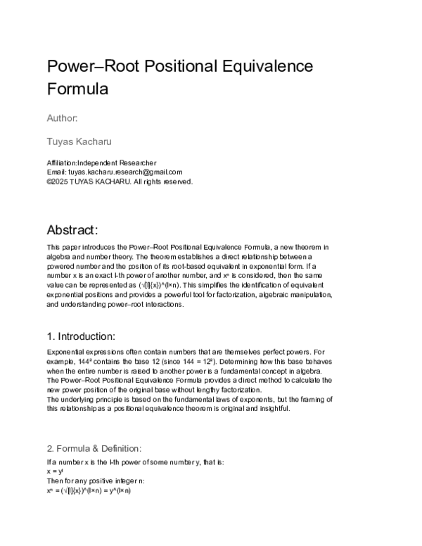 (PDF) Power-Root Positional Equivalence Formula