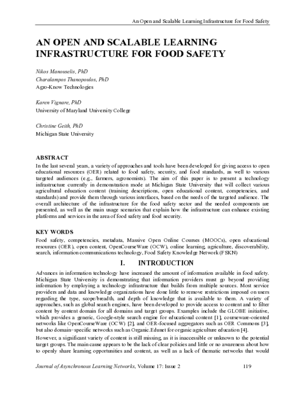 (PDF) An Open and Scalable Learning Infrastructure for Food Safety