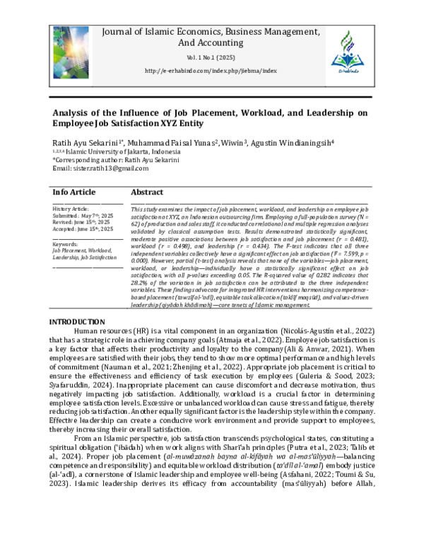 (PDF) Analysis of the Influence of Job Placement, Workload, and ...