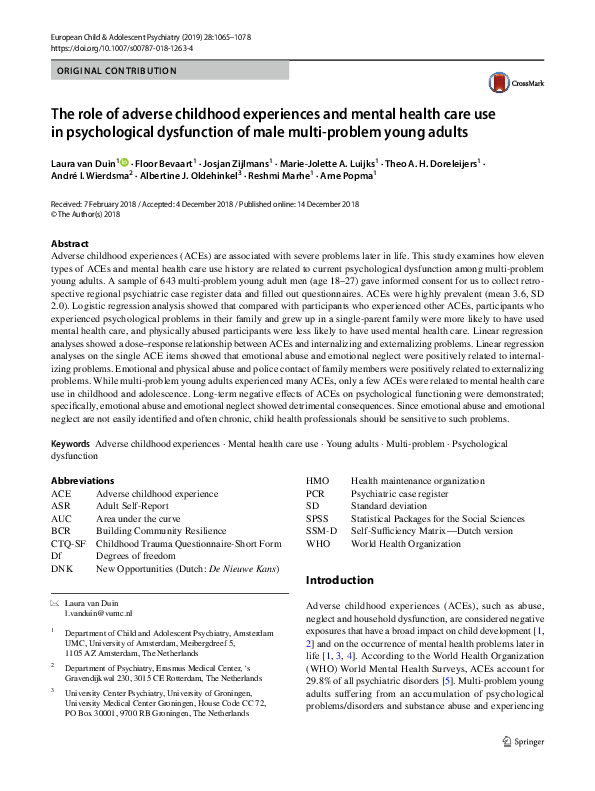 (PDF) The role of adverse childhood experiences and mental health care ...