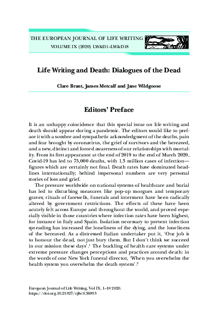 (PDF) Life Writing and Death: Dialogues of the Dead