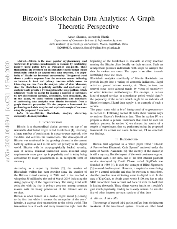 (PDF) Bitcoin's Blockchain Data Analytics: A Graph Theoretic Perspective