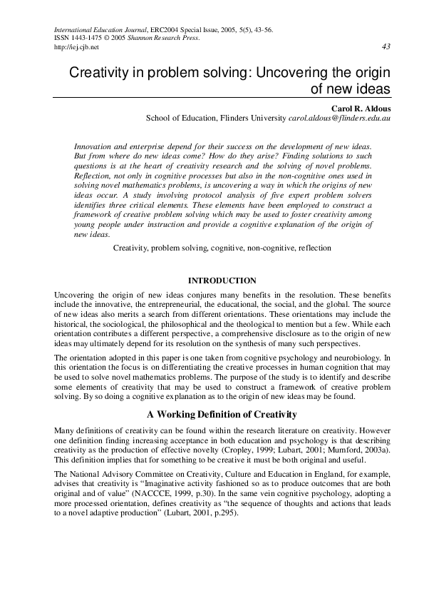 (PDF) Creativity in problem solving: Uncovering the origin of new ideas