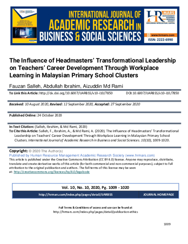 (PDF) The Influence of Headmasters’ Transformational Leadership on ...