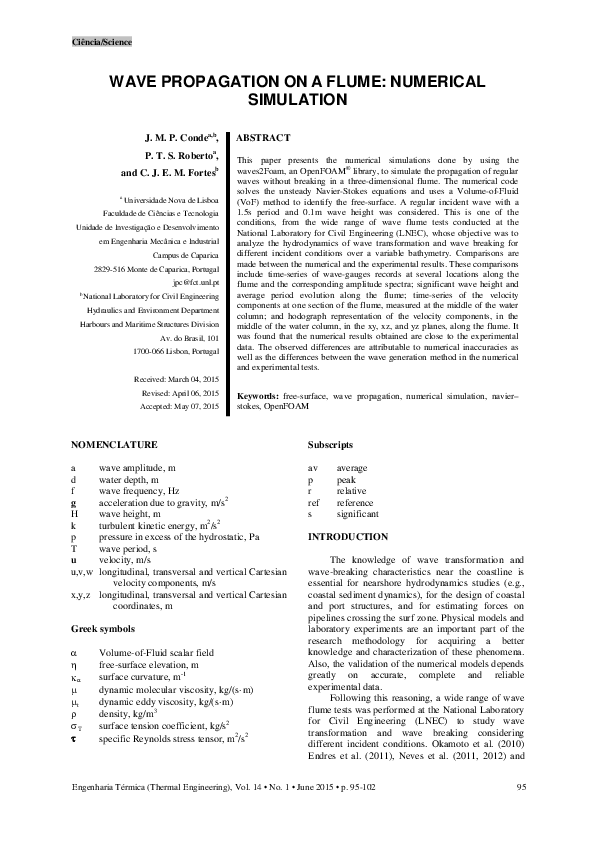 (PDF) Wave Propagation on a Flume: Numerical Simulation