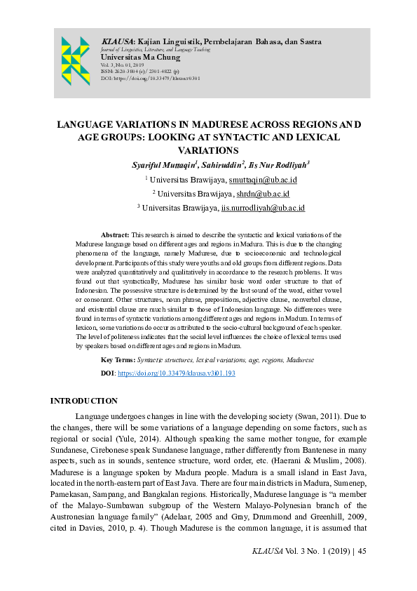 (PDF) Language Variations In Madurese across Regions and Age Groups ...