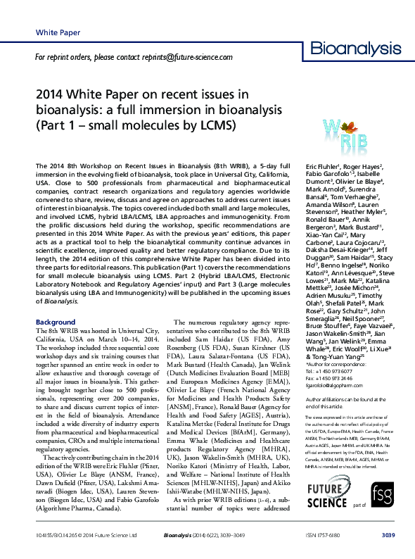 (PDF) 2014 White Paper on recent issues in bioanalysis: a full ...