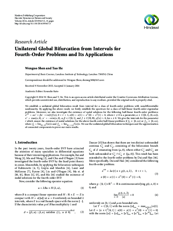 (PDF) Unilateral Global Bifurcation from Intervals for Fourth-Order ...