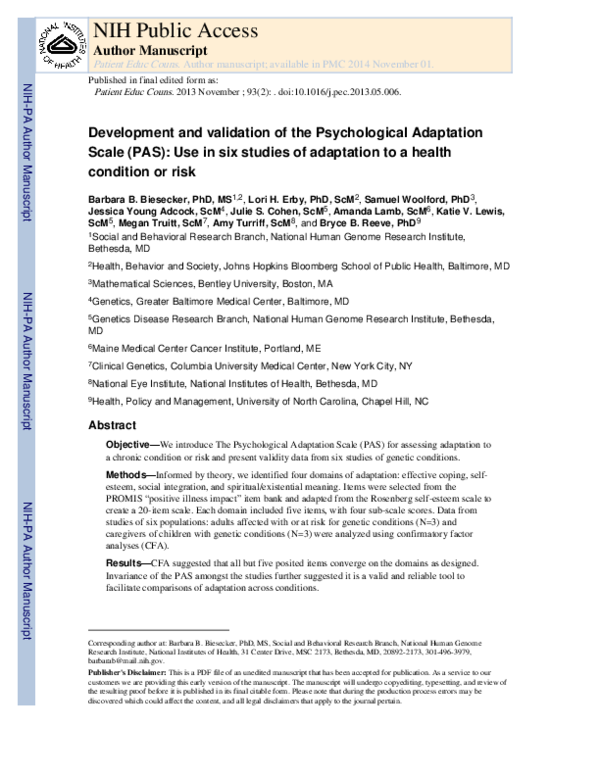 (PDF) Development and validation of the Psychological Adaptation Scale ...