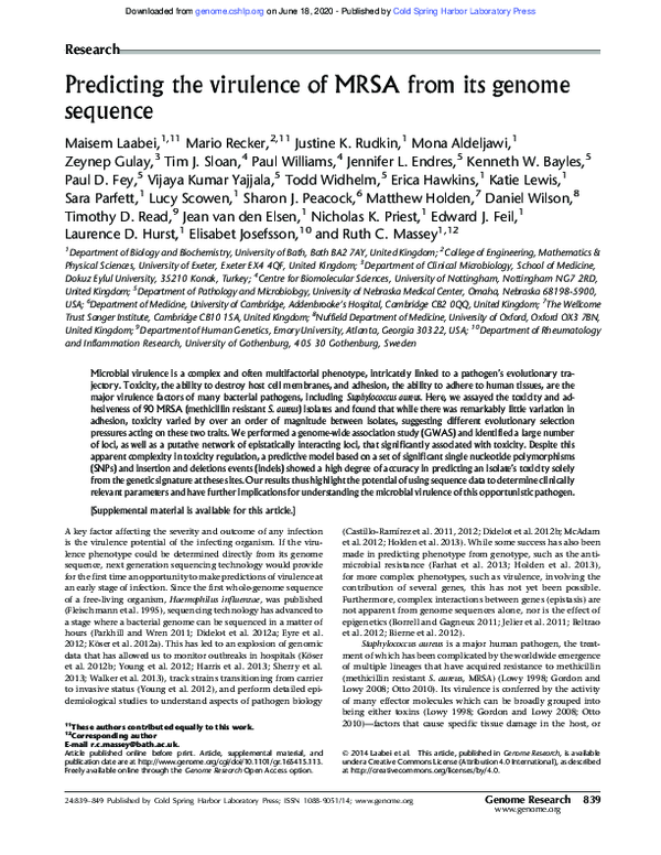 (PDF) Predicting the virulence of MRSA from its genome sequence