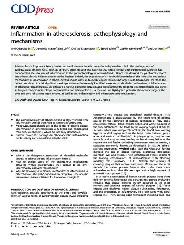 (PDF) Inflammation in atherosclerosis: pathophysiology and mechanisms