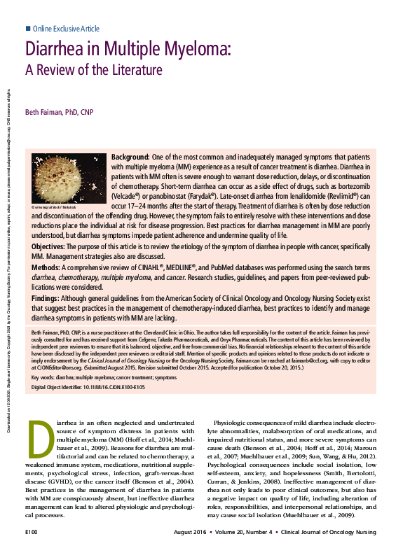 (PDF) Diarrhea in Multiple Myeloma: A Review of the Literature