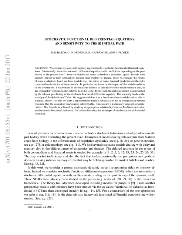 (PDF) Stochastic functional differential equations and sensitivity to ...