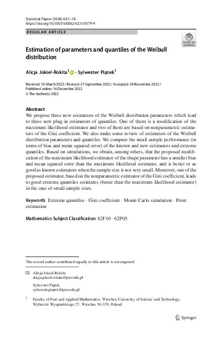 (PDF) Estimation of parameters and quantiles of the Weibull distribution